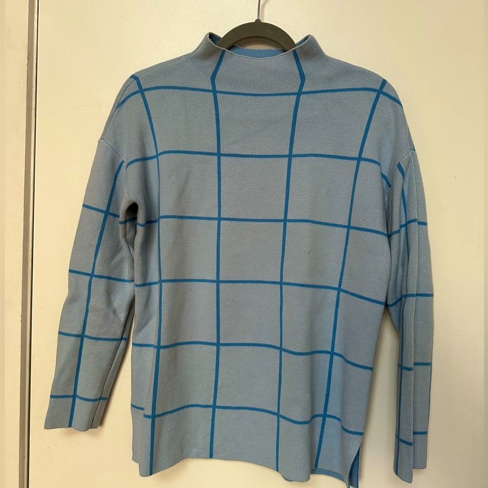 Grid print mock neck LOFT sweater